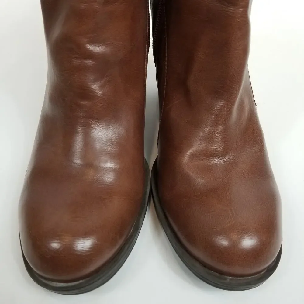Franco Sarto Nino Women's Brown Faux Leather Stacked Heel Ankle Boots Size 8.5